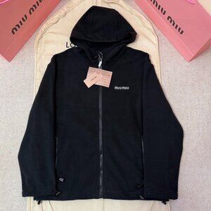 MIUMIU FW25 Valentine's Day Collection Solid Color Fleece Hooded Zip-Up Sweatshi